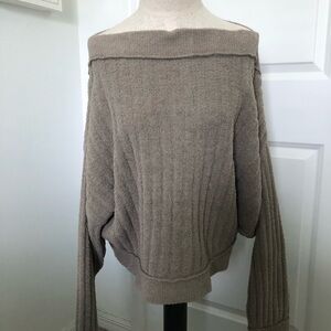Free People Cozy Off-Shoulder Taupe Sweater